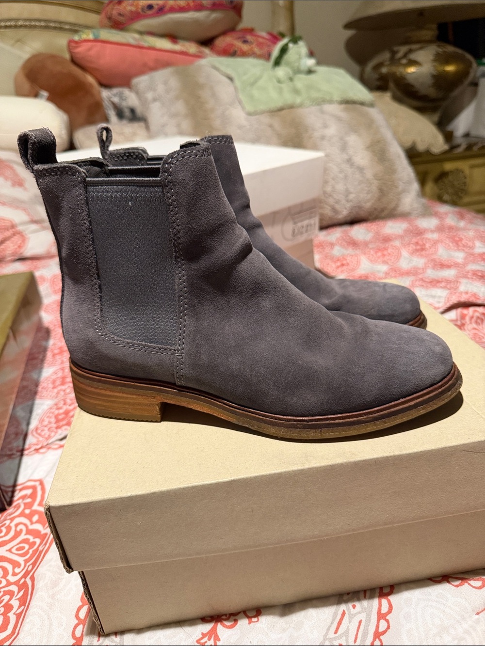 Clarks Grey Suede Chelsea Ankle Boots
